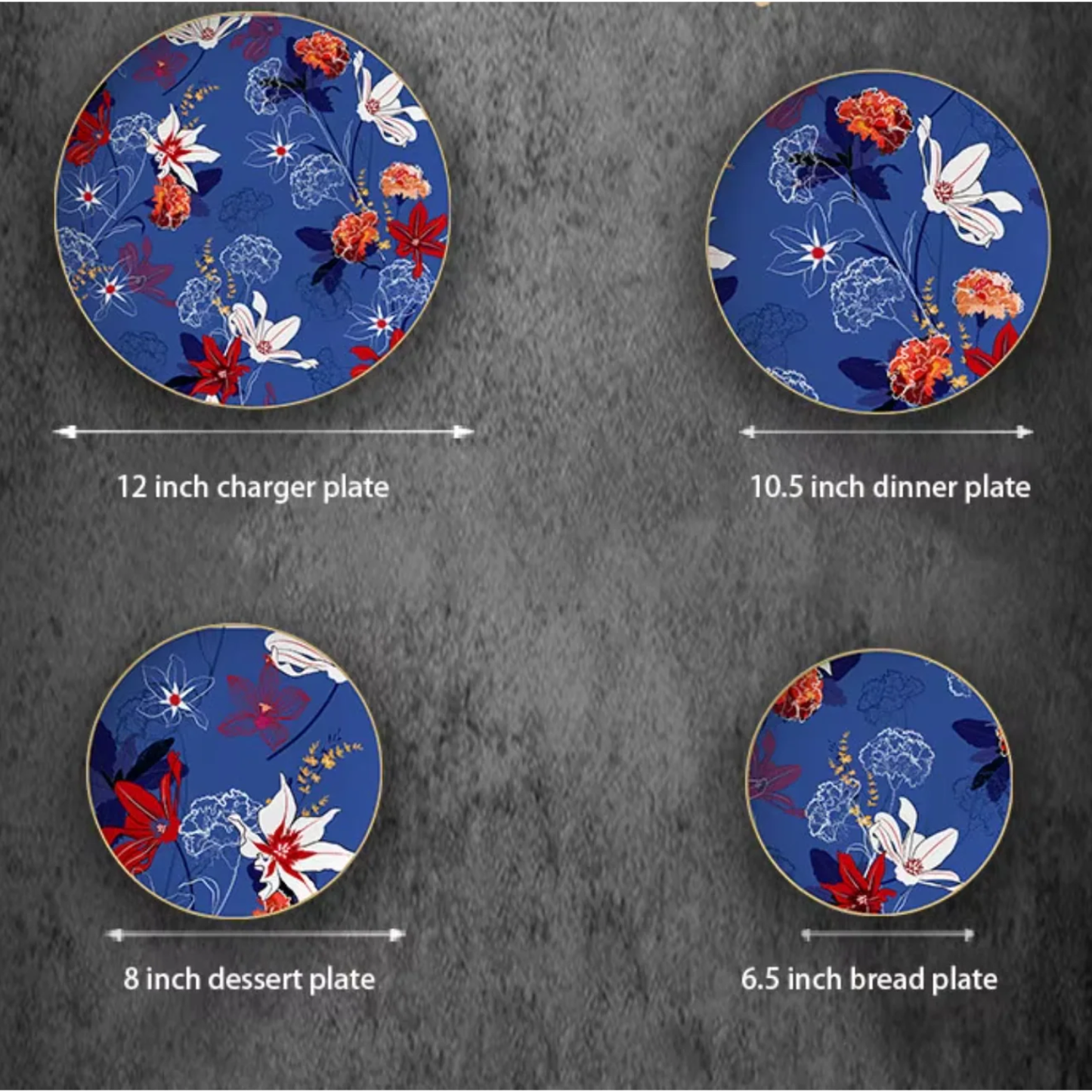 Luxuriöses Blue Fragmenté Bone China Tellerset