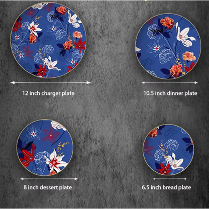 Luxuriöses Blue Fragmenté Bone China Tellerset