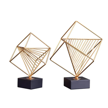 2er Set Luxus Gold Metall Skulpturen mit Marmorfuß Geometrisch