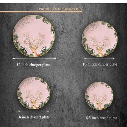 Luxuriöses Pink Tropical Bone China Tellerset