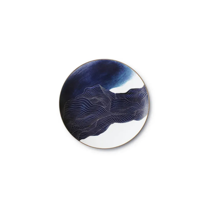 Luxuriöses Blau-Marmor Bone China Geschirrset mit Goldrand