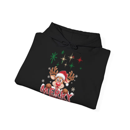 Merry Christmas Reindeer Hoodie Sweatshirt – Winter Unisex Pullover