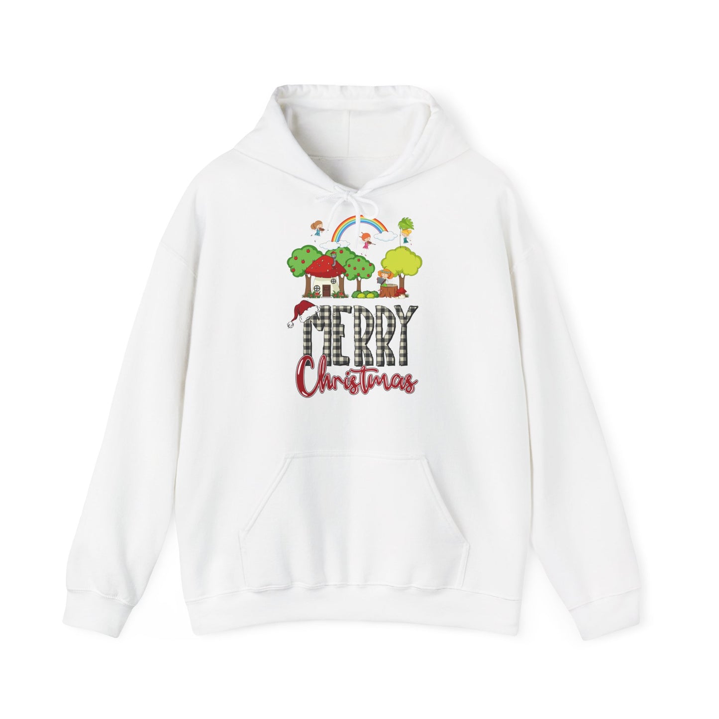 Merry Christmas Hoodie Regenbogen & Waldhaus Unisex