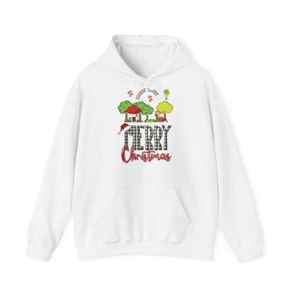 Merry Christmas Hoodie Regenbogen & Waldhaus Unisex