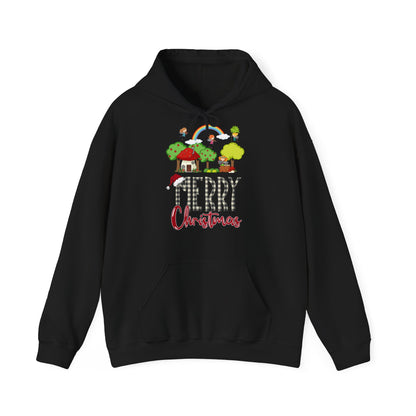 Merry Christmas Hoodie Regenbogen & Waldhaus Unisex