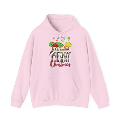 Merry Christmas Hoodie Regenbogen & Waldhaus Unisex