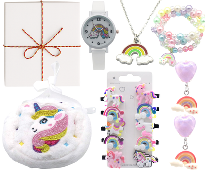 Einhorn Geschenkset Mädchen – Uhr, Schmuck & Haaraccessoires Box