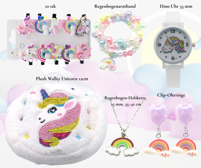Einhorn Geschenkset Mädchen – Uhr, Schmuck & Haaraccessoires Box
