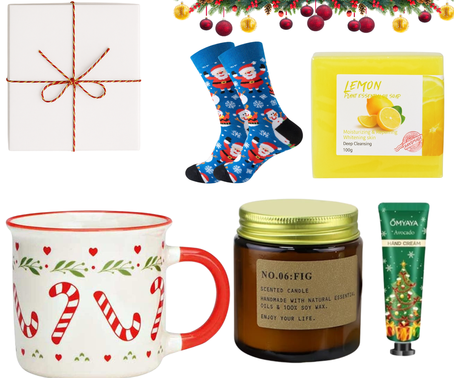 Limited Weihnachts Geschenkset – Tasse, Socken, Kerze, Creme & Seife
