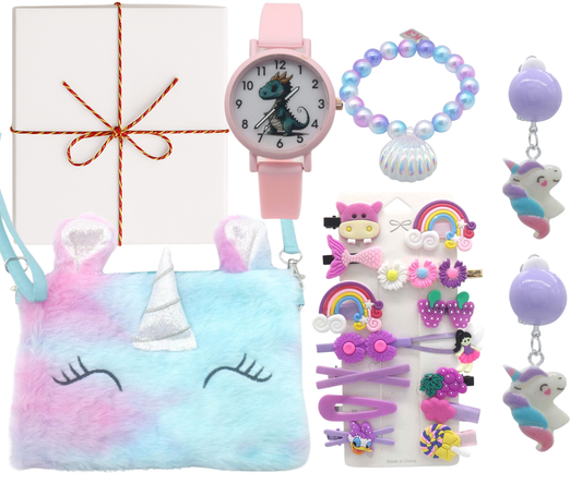 Unicorn Dreams Geschenkset Mädchen – Tasche, Uhr, Haarschmuck & Schmuck